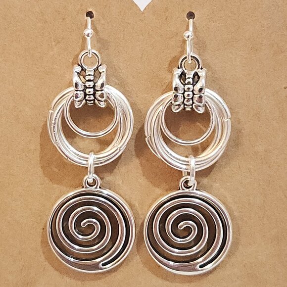 Bright Silver Chainmail Double Spiral Drop Earrings - Picture 1 of 7
